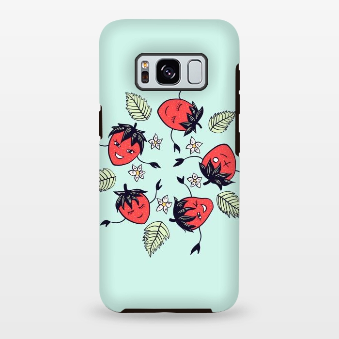 Galaxy S8 plus StrongFit Cute Smiling Strawberry Characters Fun Cartoon by Boriana Giormova