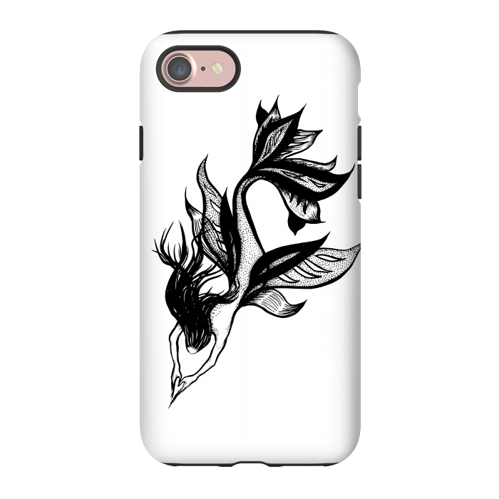 iPhone 7 StrongFit Beautiful mermaid black and white ink drawing by Boriana Giormova