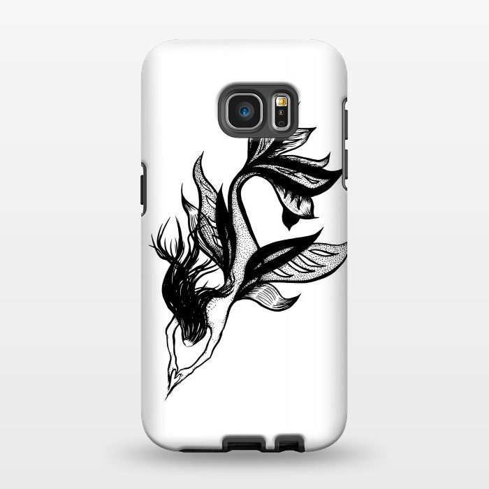 Galaxy S7 EDGE StrongFit Beautiful mermaid black and white ink drawing by Boriana Giormova