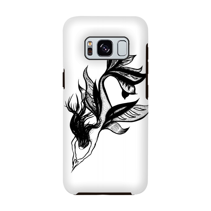 Galaxy S8 StrongFit Beautiful mermaid black and white ink drawing by Boriana Giormova