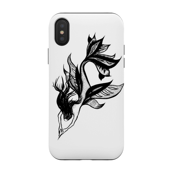 iPhone Xs / X StrongFit Beautiful mermaid black and white ink drawing by Boriana Giormova