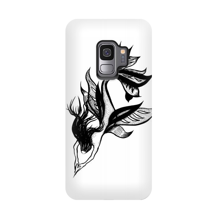 Galaxy S9 StrongFit Beautiful mermaid black and white ink drawing by Boriana Giormova