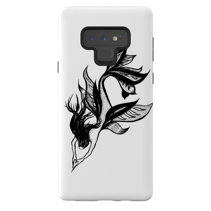 Galaxy Note 9 StrongFit Beautiful mermaid black and white ink drawing by Boriana Giormova
