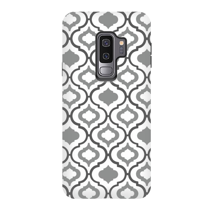 Galaxy S9 plus StrongFit Grey Quatrefoil Tile by Melissa Pedersen