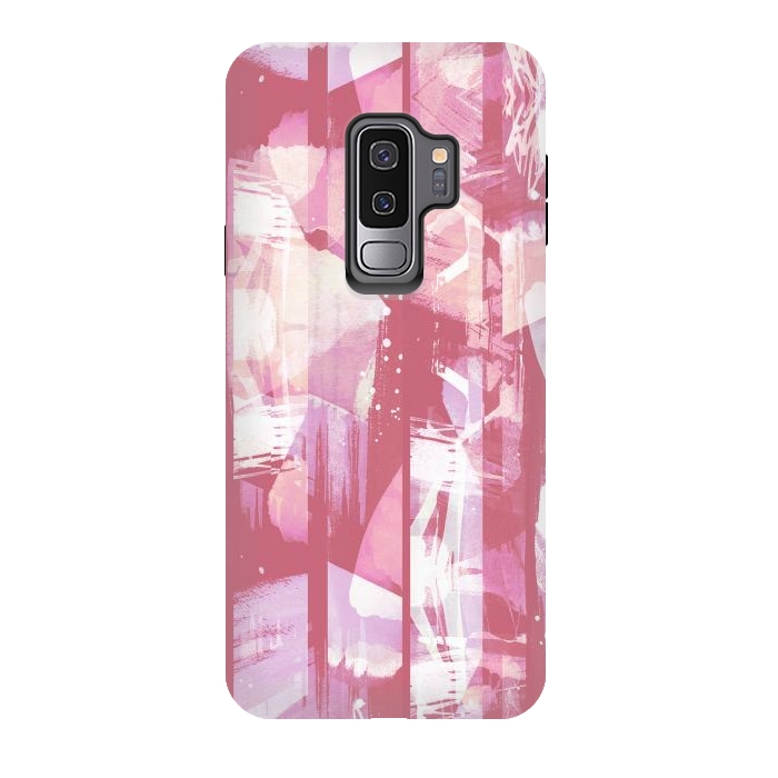 Galaxy S9 plus StrongFit Pastel pink watercolor brushstrokes and splatter by Oana 
