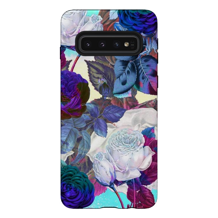 Galaxy S10 StrongFit Blue white roses botanical illustration by Oana 