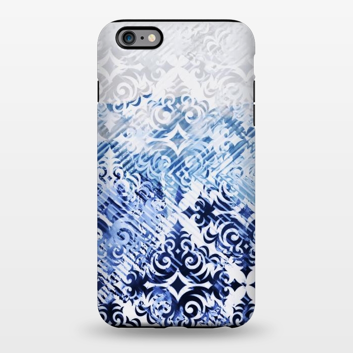 iPhone 6/6s plus StrongFit Gradient blue white silver damask pattern by Oana 