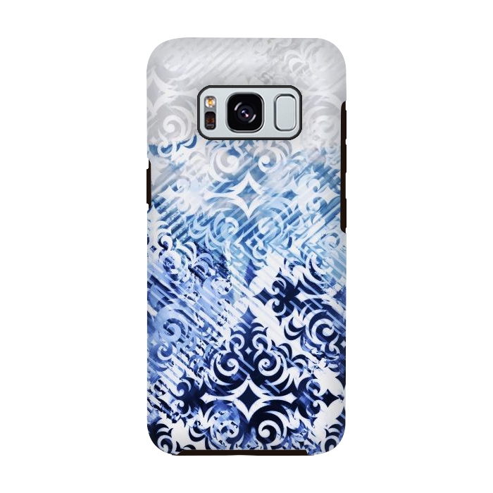 Galaxy S8 StrongFit Gradient blue white silver damask pattern by Oana 