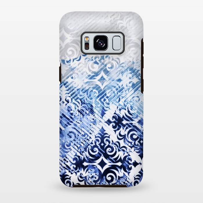 Galaxy S8 plus StrongFit Gradient blue white silver damask pattern by Oana 