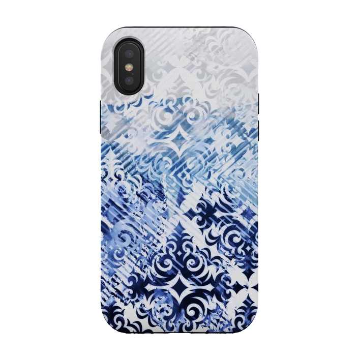 iPhone Xs / X StrongFit Gradient blue white silver damask pattern by Oana 