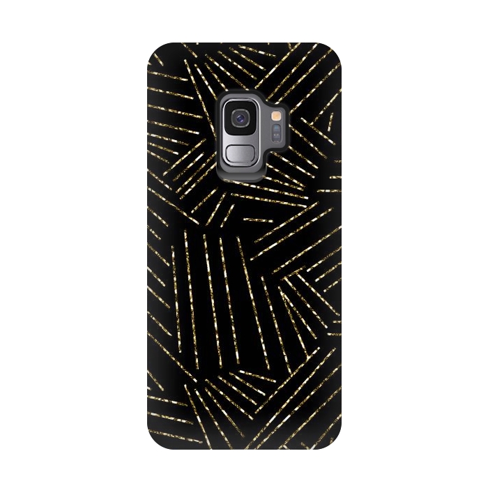 Galaxy S9 StrongFit Black and Gold Glitter Lines by Ashley Camille