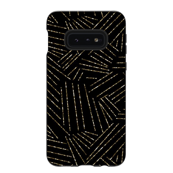 Galaxy S10e StrongFit Black and Gold Glitter Lines by Ashley Camille