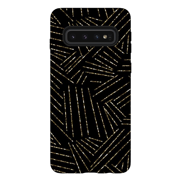 Galaxy S10 StrongFit Black and Gold Glitter Lines by Ashley Camille