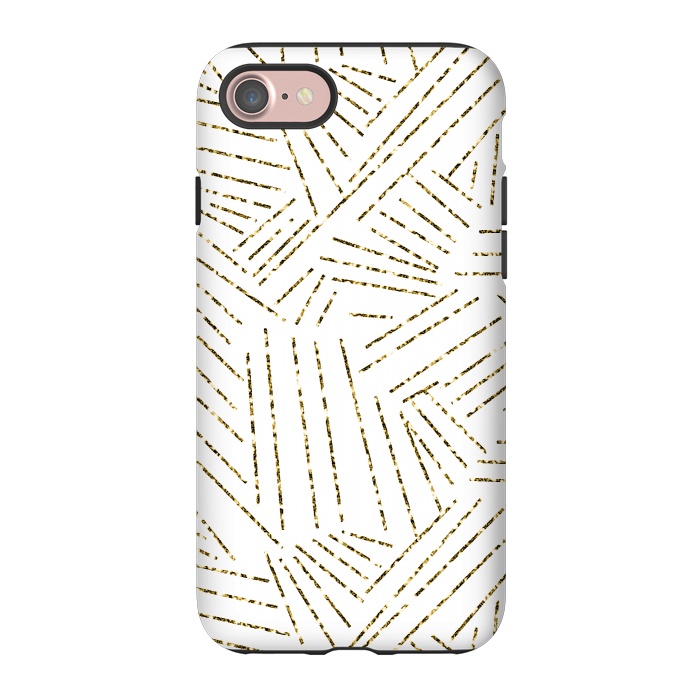 iPhone 7 StrongFit White and Gold Glitter Lines by Ashley Camille