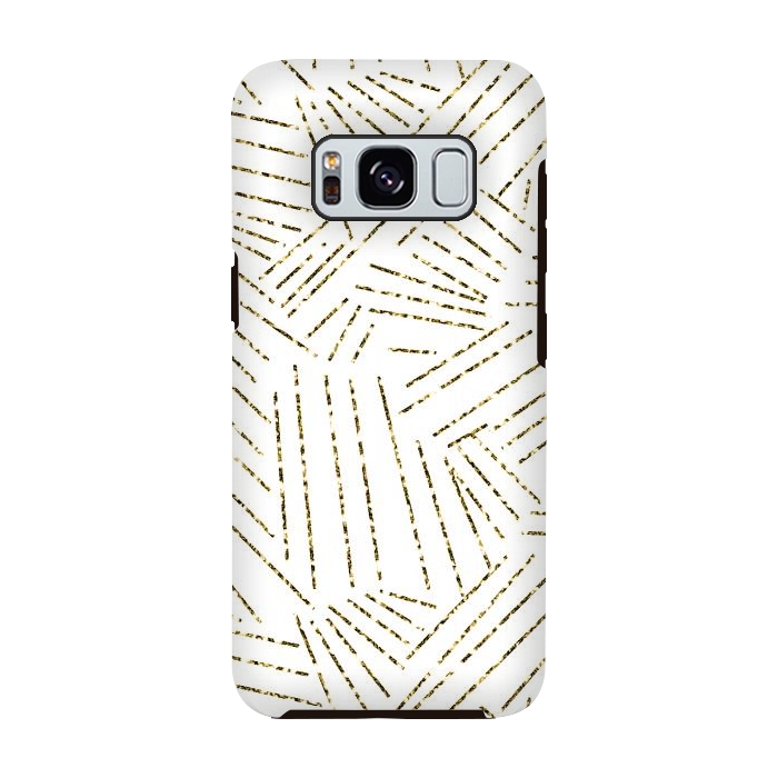 Galaxy S8 StrongFit White and Gold Glitter Lines by Ashley Camille