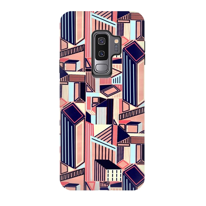 Galaxy S9 plus StrongFit Abstract Minimalism City (Blush & Navy)  by Tigatiga