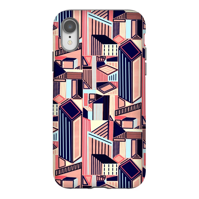 iPhone Xr StrongFit Abstract Minimalism City (Blush & Navy)  by Tigatiga