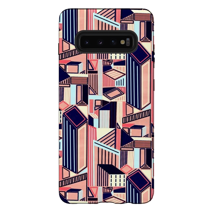 Galaxy S10 plus StrongFit Abstract Minimalism City (Blush & Navy)  by Tigatiga