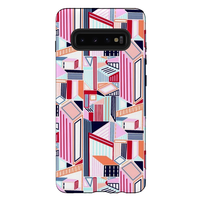 Galaxy S10 plus StrongFit Abstract Minimalism City (Peachy Pastel & Red)  by Tigatiga