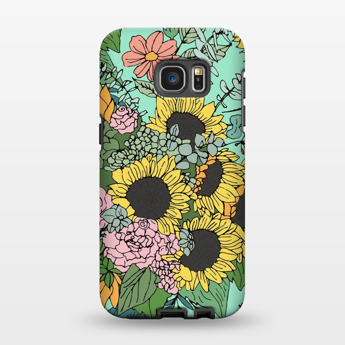 Galaxy S7 EDGE StrongFit Trendy yellow sunflowers and pink roses mint design by InovArts