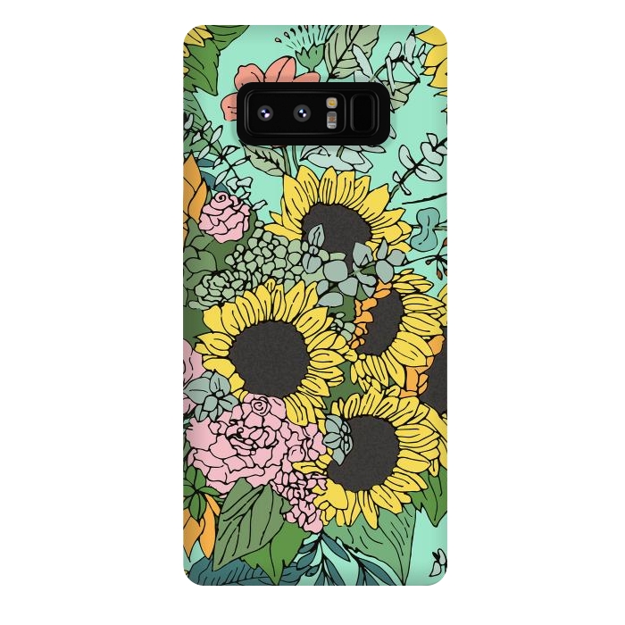 Galaxy Note 8 StrongFit Trendy yellow sunflowers and pink roses mint design by InovArts