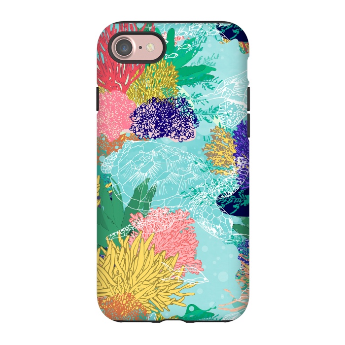 iPhone 7 StrongFit Cute colorful ocean coral reefs and turtles design by InovArts