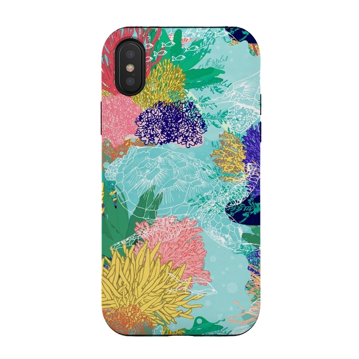 iPhone Xs / X StrongFit Cute colorful ocean coral reefs and turtles design by InovArts