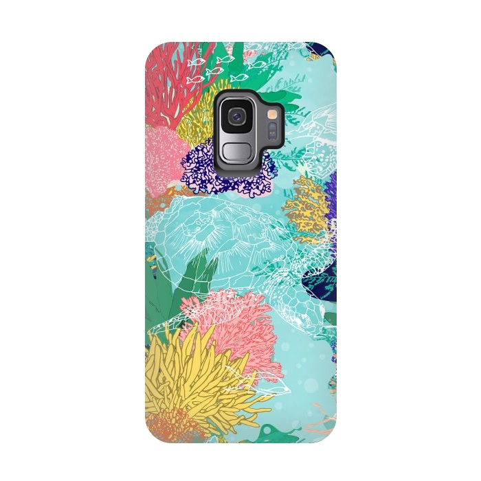 Galaxy S9 StrongFit Cute colorful ocean coral reefs and turtles design by InovArts