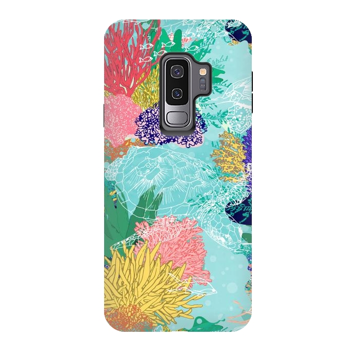 Galaxy S9 plus StrongFit Cute colorful ocean coral reefs and turtles design by InovArts