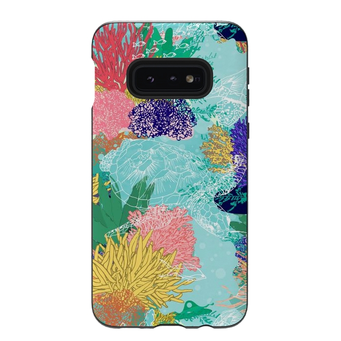 Galaxy S10e StrongFit Cute colorful ocean coral reefs and turtles design by InovArts