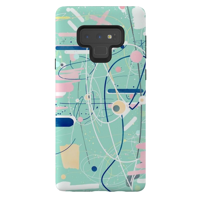 Galaxy Note 9 StrongFit Modern mint strokes and dots creative art  by InovArts