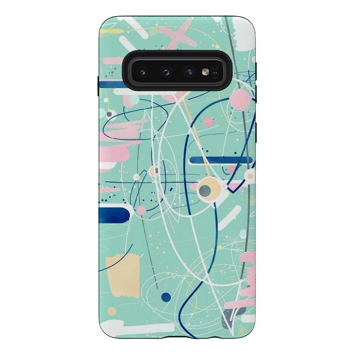 Galaxy S10 StrongFit Modern mint strokes and dots creative art  by InovArts