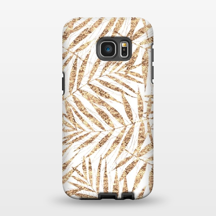 Galaxy S7 EDGE StrongFit Elegant golden tropical palm leaves design by InovArts