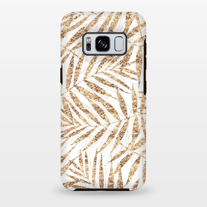 Galaxy S8 plus StrongFit Elegant golden tropical palm leaves design by InovArts