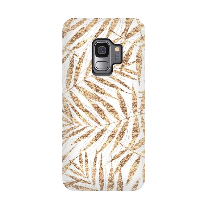 Galaxy S9 StrongFit Elegant golden tropical palm leaves design by InovArts