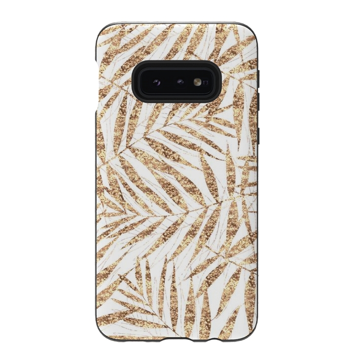 Galaxy S10e StrongFit Elegant golden tropical palm leaves design by InovArts
