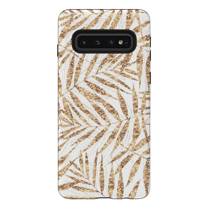 Galaxy S10 StrongFit Elegant golden tropical palm leaves design by InovArts