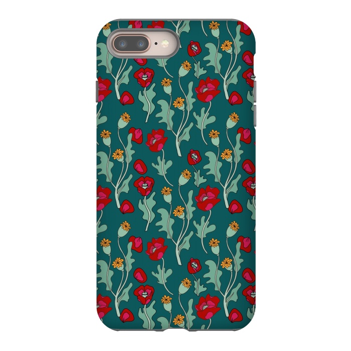 iPhone 7 plus StrongFit Garden Poppies on Teal by Melissa Pedersen