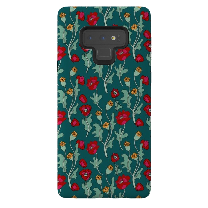 Galaxy Note 9 StrongFit Garden Poppies on Teal by Melissa Pedersen