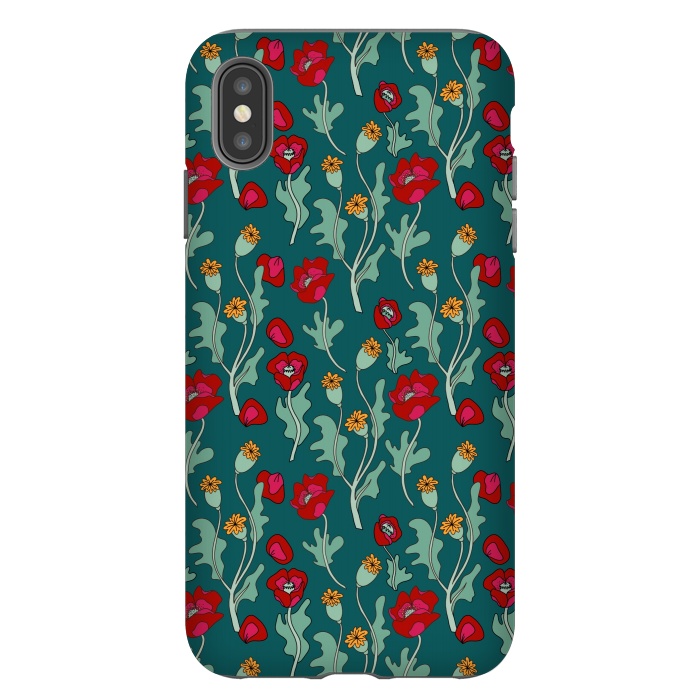 iPhone Xs Max StrongFit Garden Poppies on Teal by Melissa Pedersen