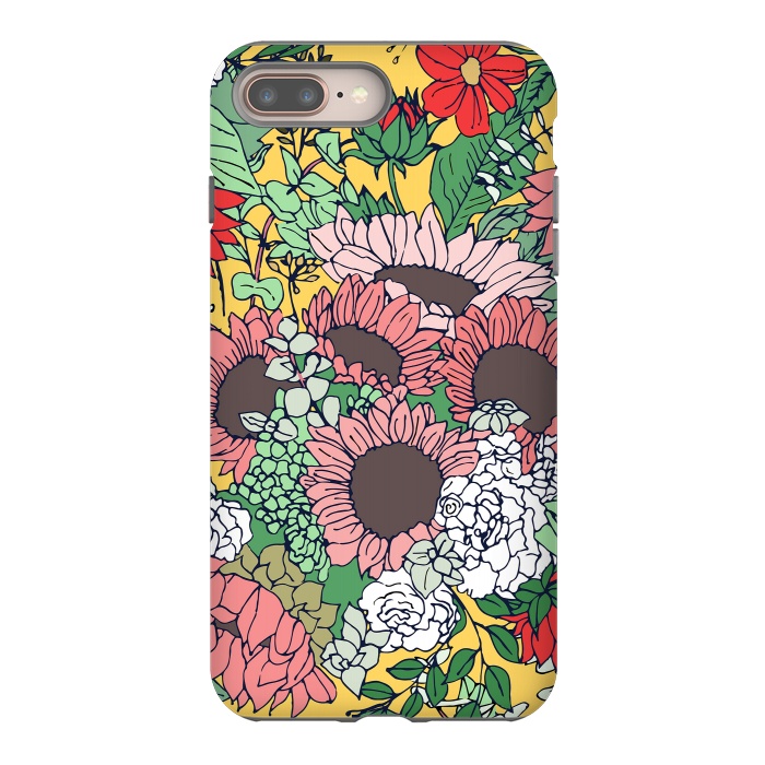 iPhone 7 plus StrongFit Pretty aspen gold and pink floral design by InovArts
