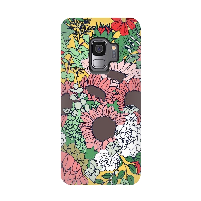 Galaxy S9 StrongFit Pretty aspen gold and pink floral design by InovArts