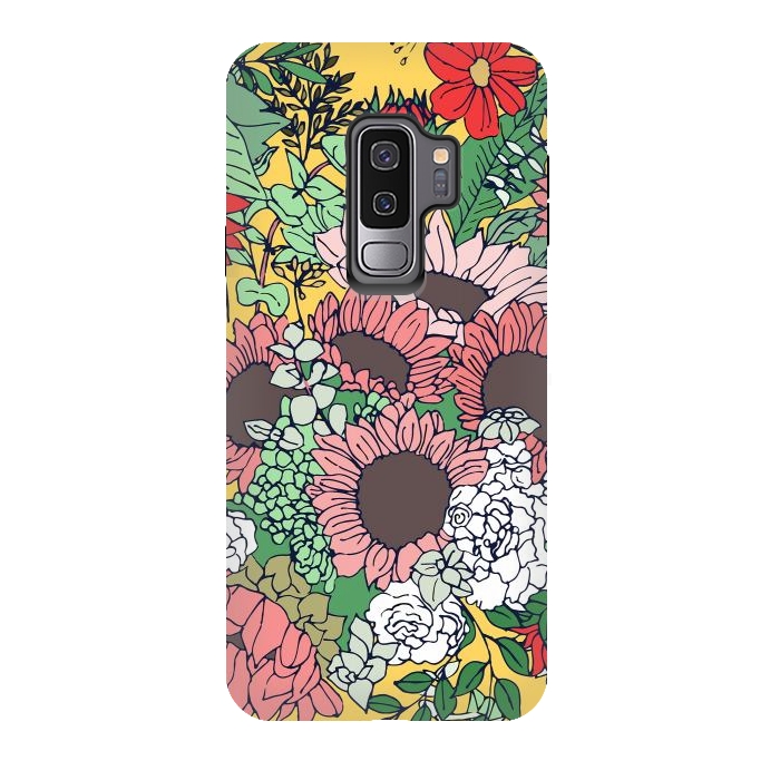 Galaxy S9 plus StrongFit Pretty aspen gold and pink floral design by InovArts