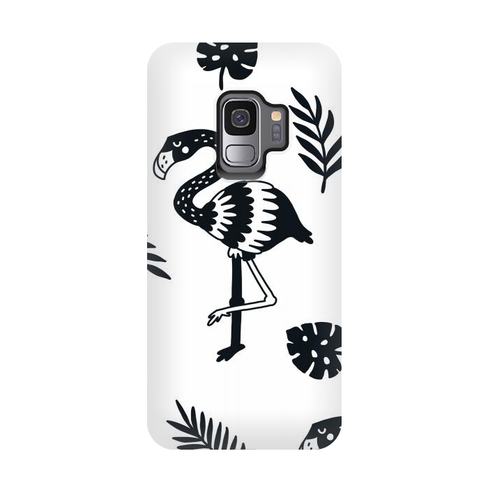 Galaxy S9 StrongFit black white flamingo by haroulita