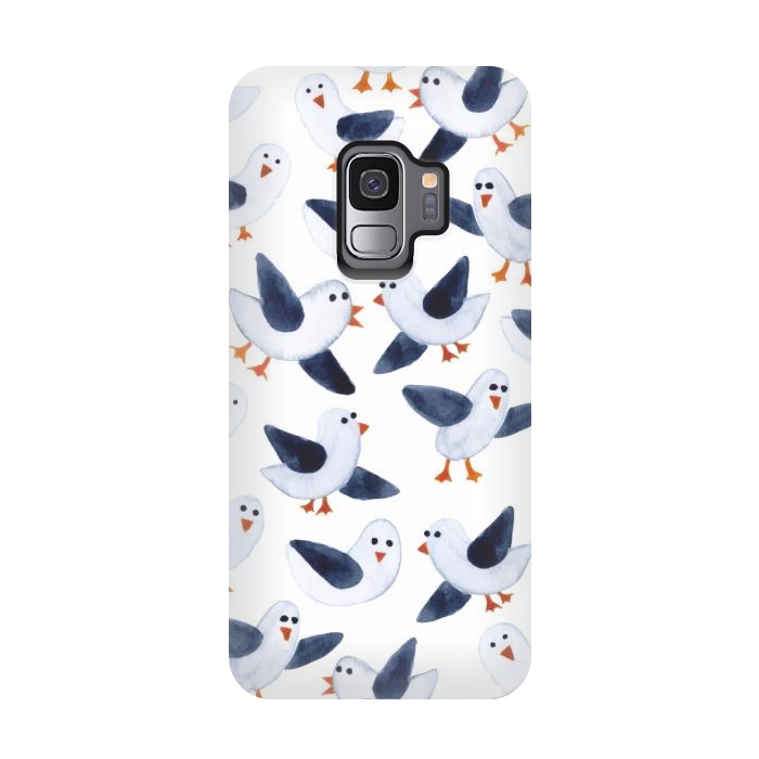 Galaxy S9 StrongFit Salt and Pepper Seagulls by gingerlique