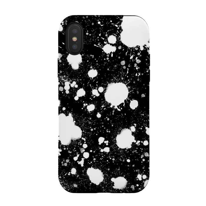 iPhone Xs / X StrongFit Black and white paint splatter  by Melissa Pedersen