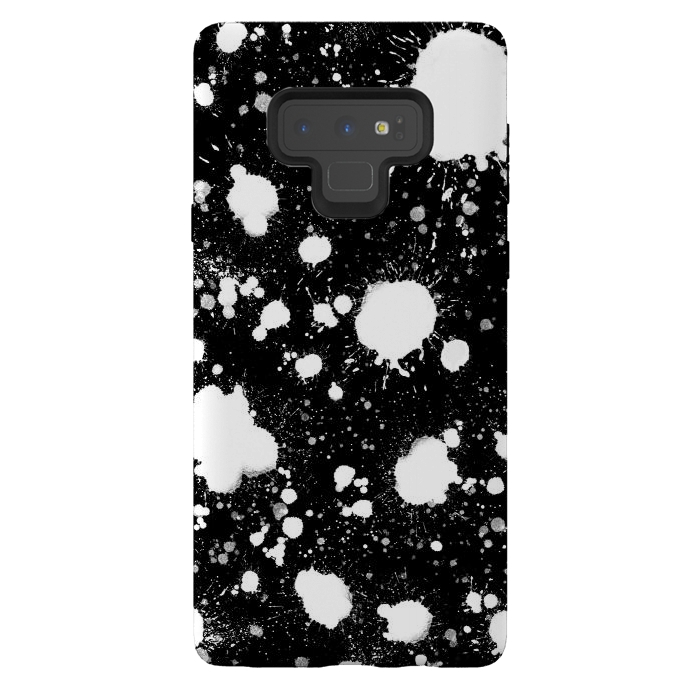 Galaxy Note 9 StrongFit Black and white paint splatter  by Melissa Pedersen