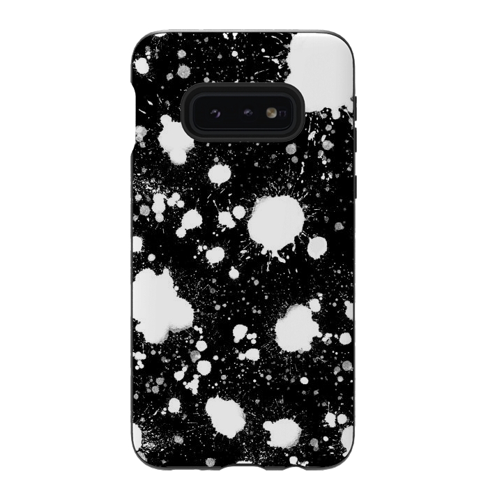 Galaxy S10e StrongFit Black and white paint splatter  by Melissa Pedersen