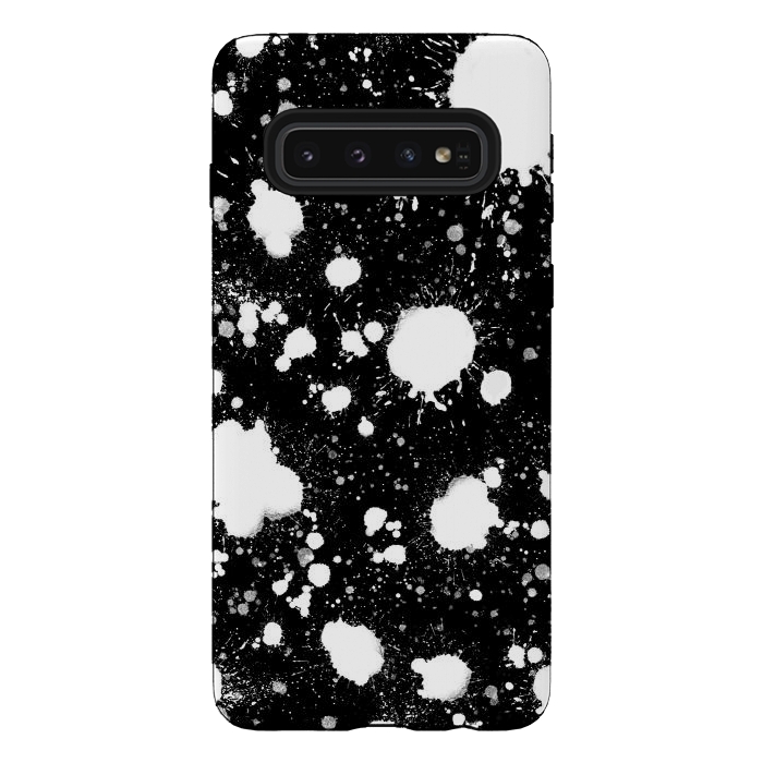 Galaxy S10 StrongFit Black and white paint splatter  by Melissa Pedersen