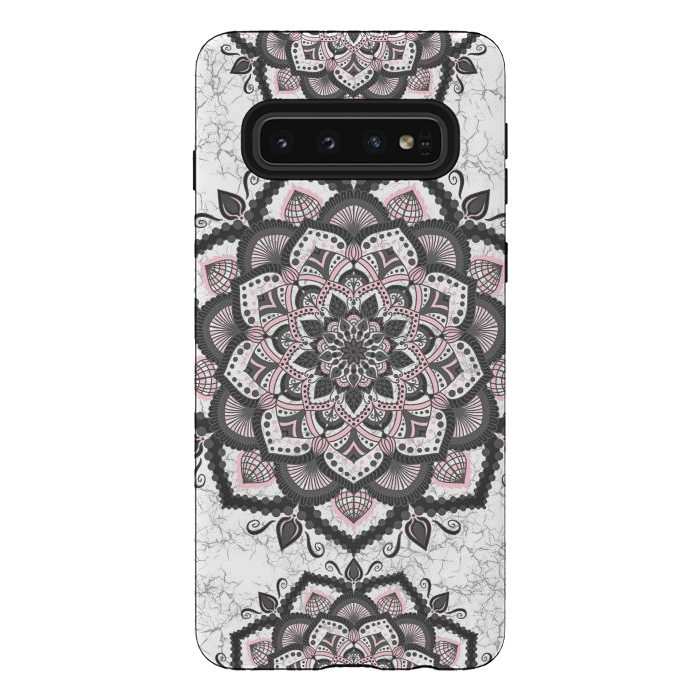 Galaxy S10 StrongFit Black pink mandala flower by Jms